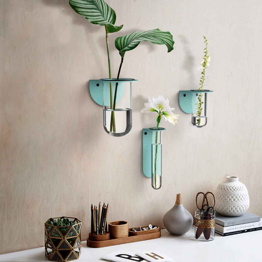 Vase Design Mural - Brique/Blanc ou Vert - Décoration